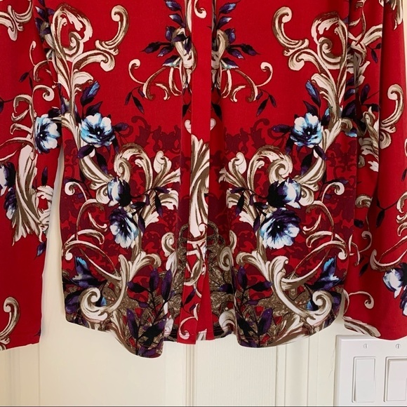 Dana Buchman Vintage y2k Inspired Red Floral Ornate Long Sleeve Blouse Small - Picture 3 of 8